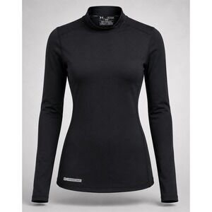 Under Armour Womens XS ColdGear Mock Neck Shirt Fitted Black Stretch Base Layer